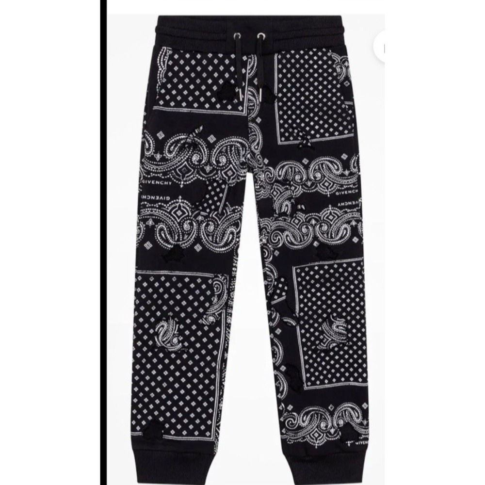 Givenchy Paris Kids Size 10A Bandana Print Trousers Joggers Sweatpants Black Lux